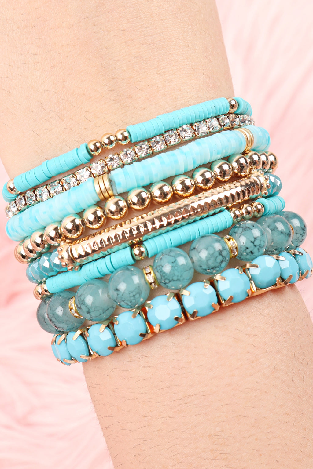 FIMO CCB Mix Bead Charm Stretchable Bracelet Turquoise - Pack of 6