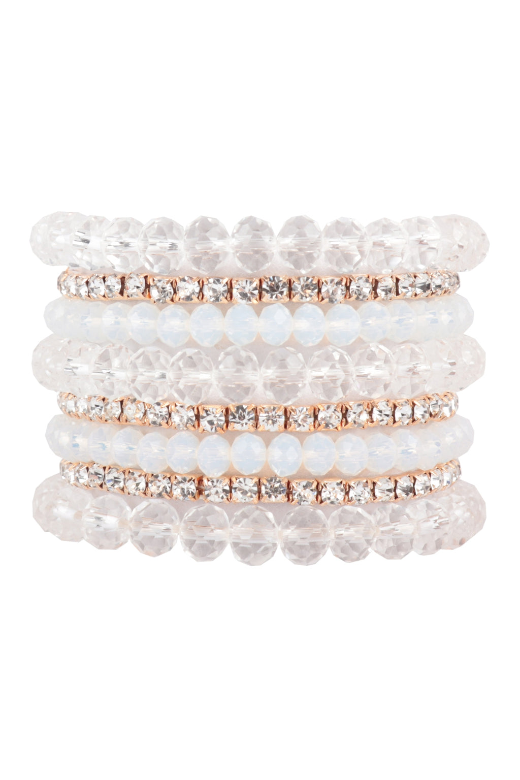 Rondelle, Rhinestone Beads Stackable Bracelet Set Crystal - Pack of 6