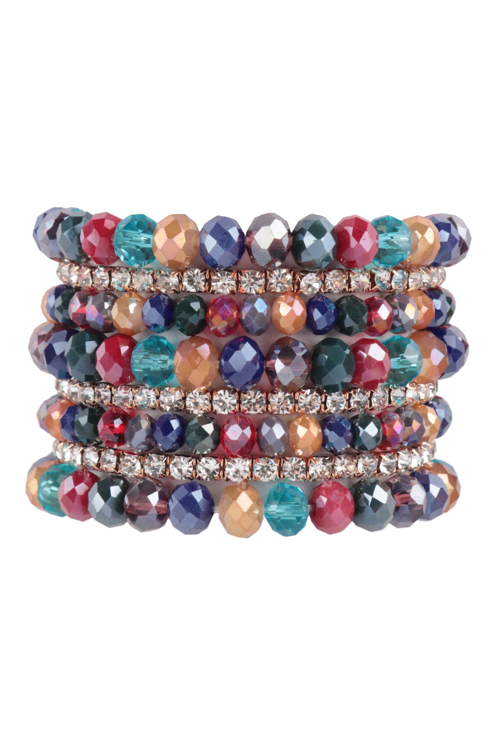 Rondelle, Rhinestone Beads Stackable Bracelet Set Dark Multicolor - Pack of 6