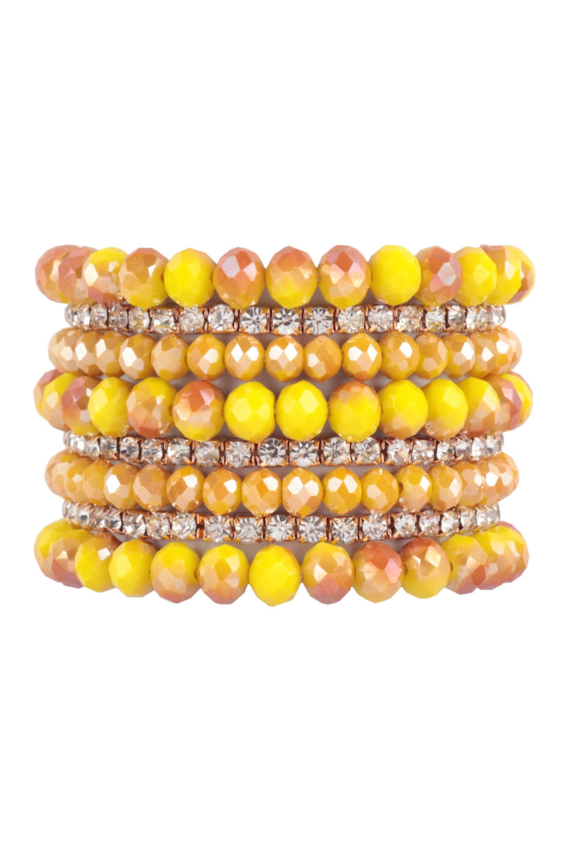 Rondelle, Rhinestone Beads Stackable Bracelet Set Mustard - Pack of 6