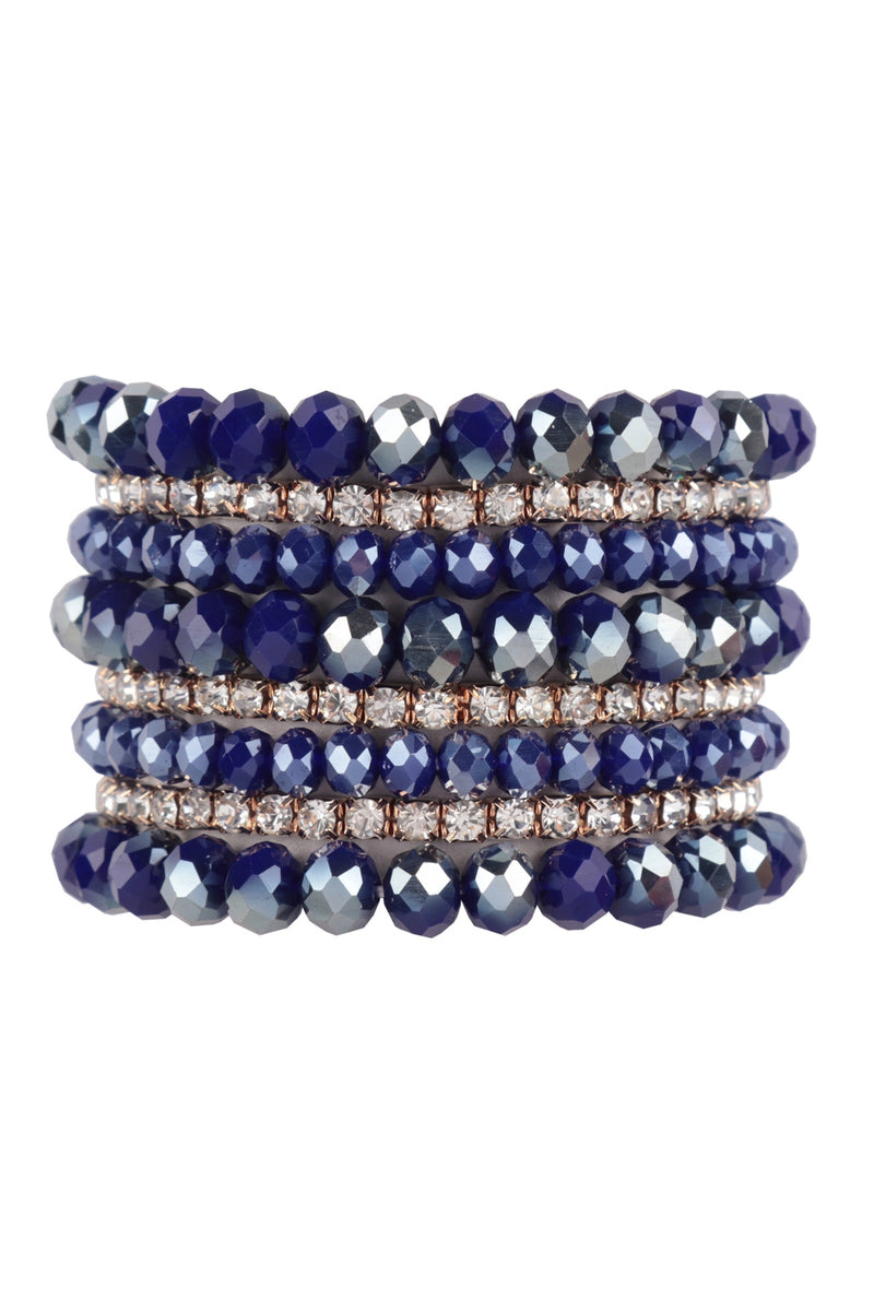 Rondelle, Rhinestone Beads Stackable Bracelet Set Sapphire - Pack of 6