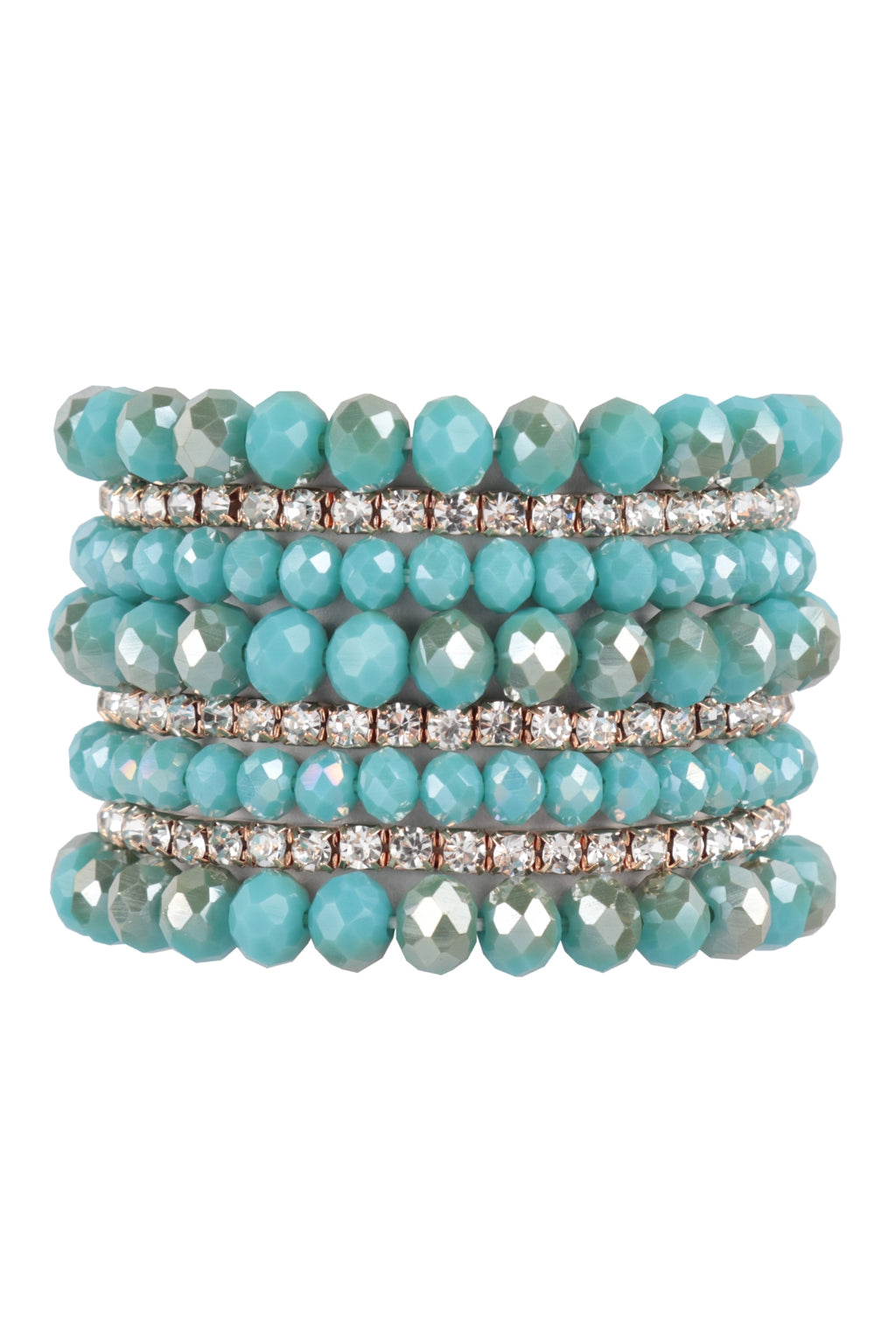 Rondelle, Rhinestone Beads Stackable Bracelet Set Turquoise - Pack of 6