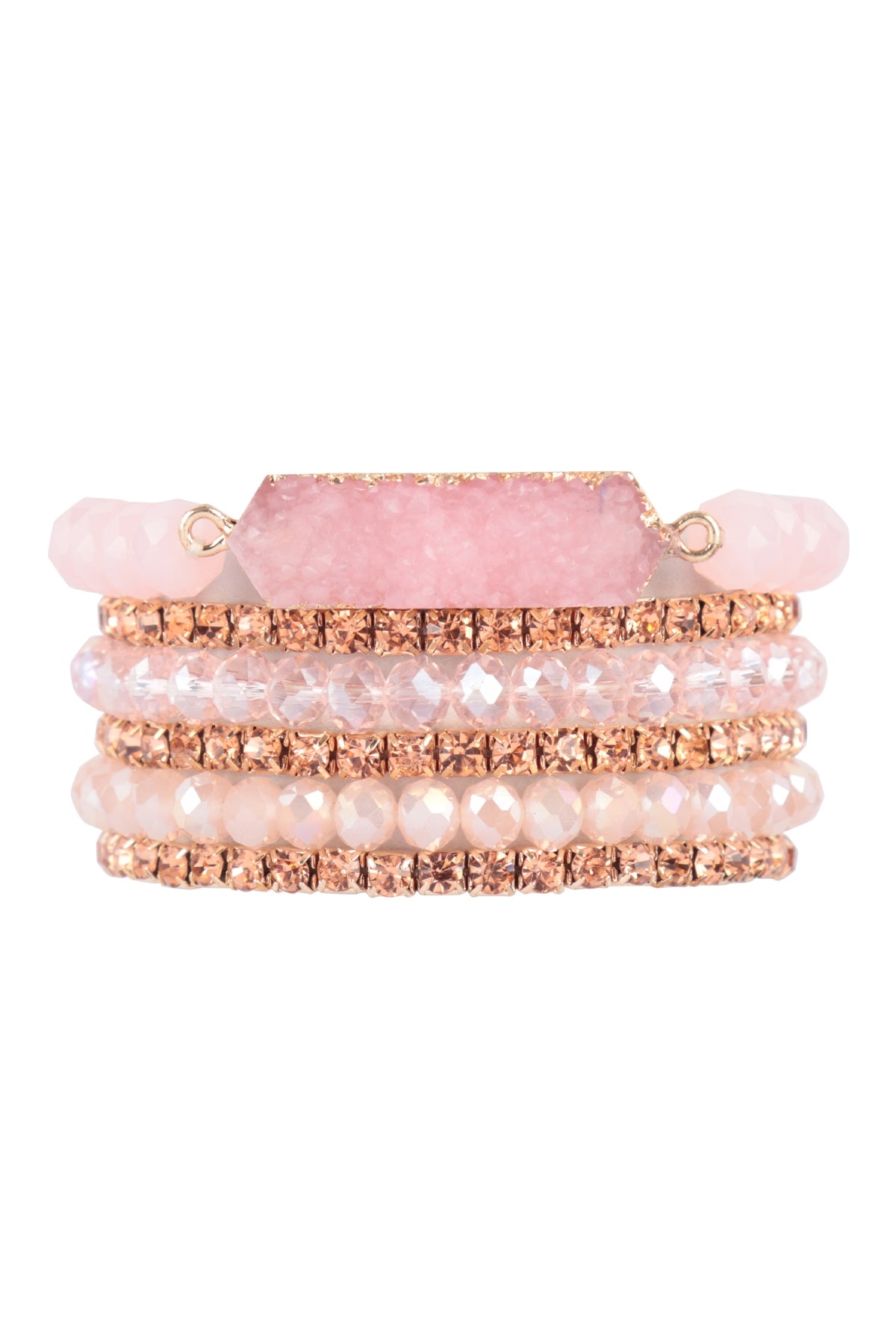 Wholesale Multi Line Leather Beaded Stretch Bracelet Pink Multi