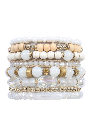 Cactus Charm With Natural Stone Wire Bracelet White Gold - Pack of 6