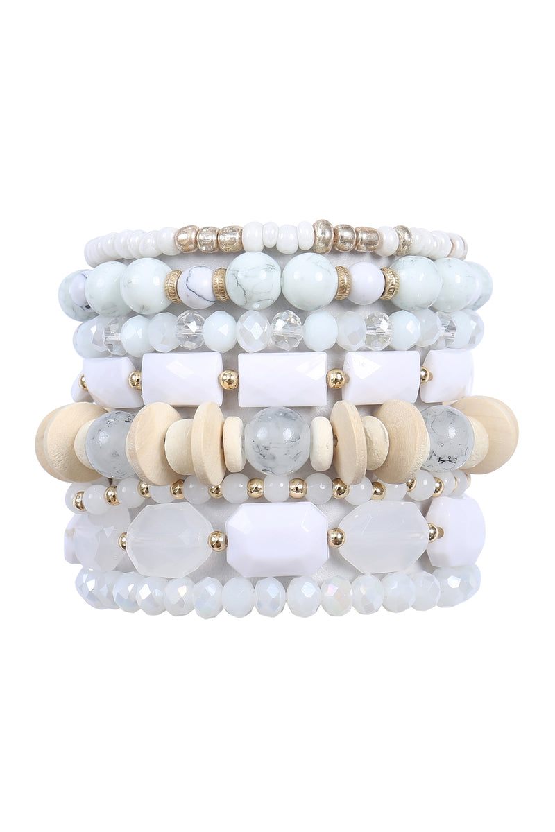 Charm Mix Beads Natural Stone Wood Layered Versatile Bracelet Set Natural - Pack of 6