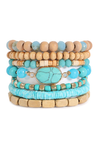 Natural Stone With Leather Accent Bracelet Mint - Pack of 6