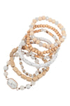 Charm Layered Wood, FIMO, Rondelle Mix Beads Stackable Bracelet White - Pack of 6