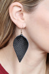 Black Teardrop Shape Pinched Leather Earrings - Pack of 6