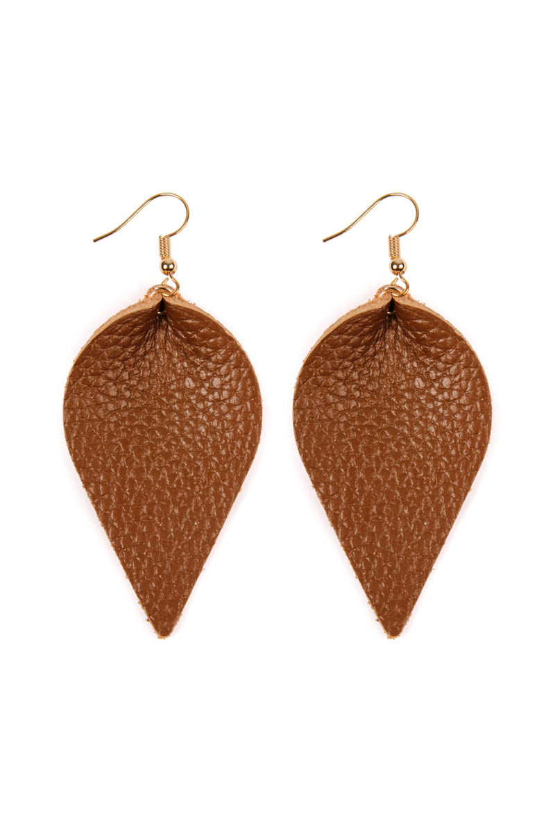Brown Teardrop Shape Pinched Leather Earrings - Pack of 6