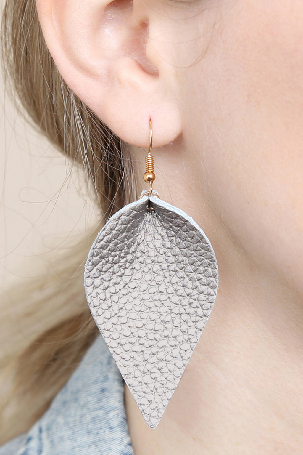 Silver Teardrop Shape Pinched Leather Earrings - Pack of 6