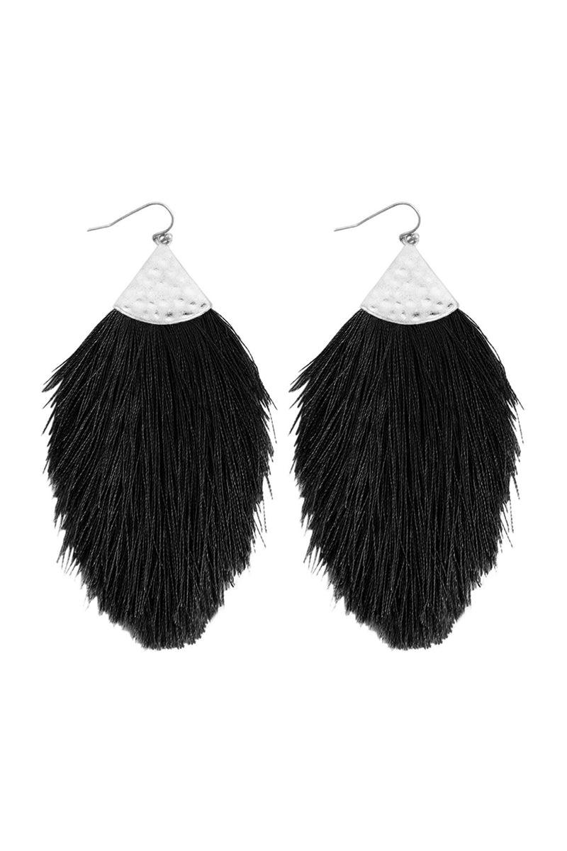 Silver Black Tassel Drop Earrings - Pack of 6