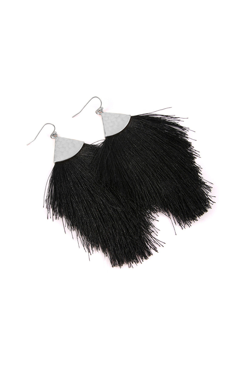 Silver Black Tassel Drop Earrings - Pack of 6