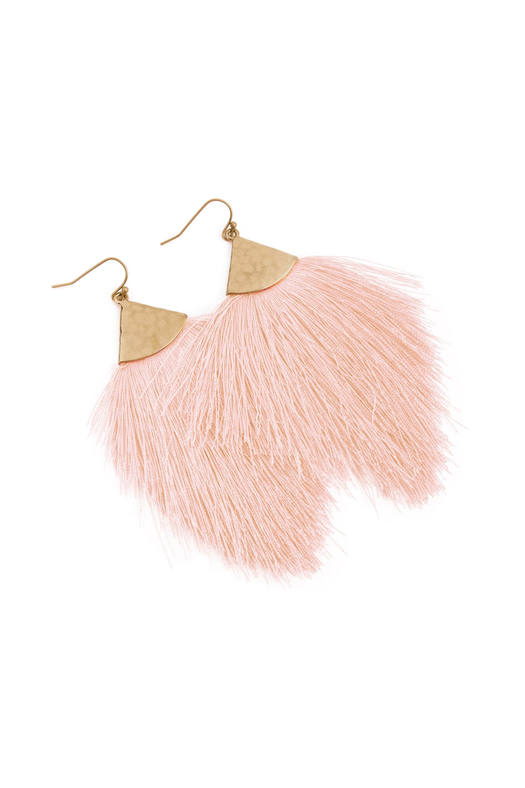 Light Pink Tassel with Hammered Metal Hook Drop Earrings - Pack of 6