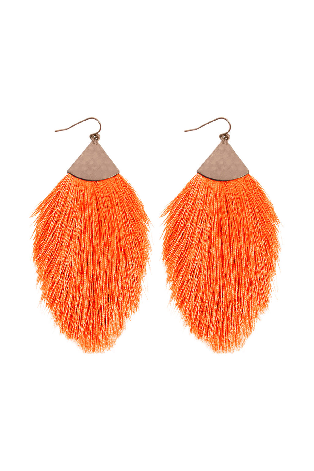 Neon Orange Tassel with Hammered Metal Hook Drop Earrings - Pack of 6
