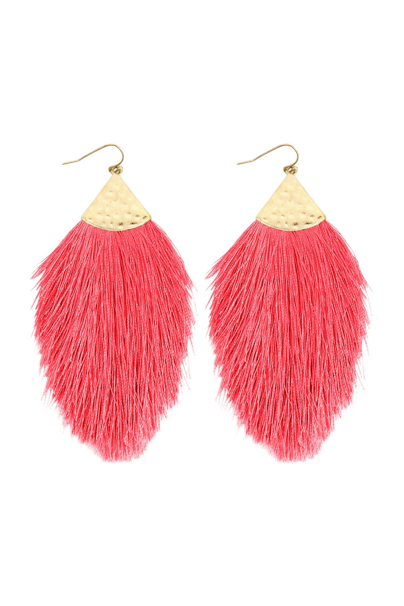 Neon Pink Tassel with Hammered Metal Hook Drop Earrings - Pack of 6