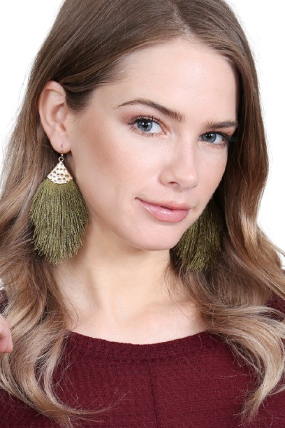 Olive Tassel Drop Earrings - Pack of 6