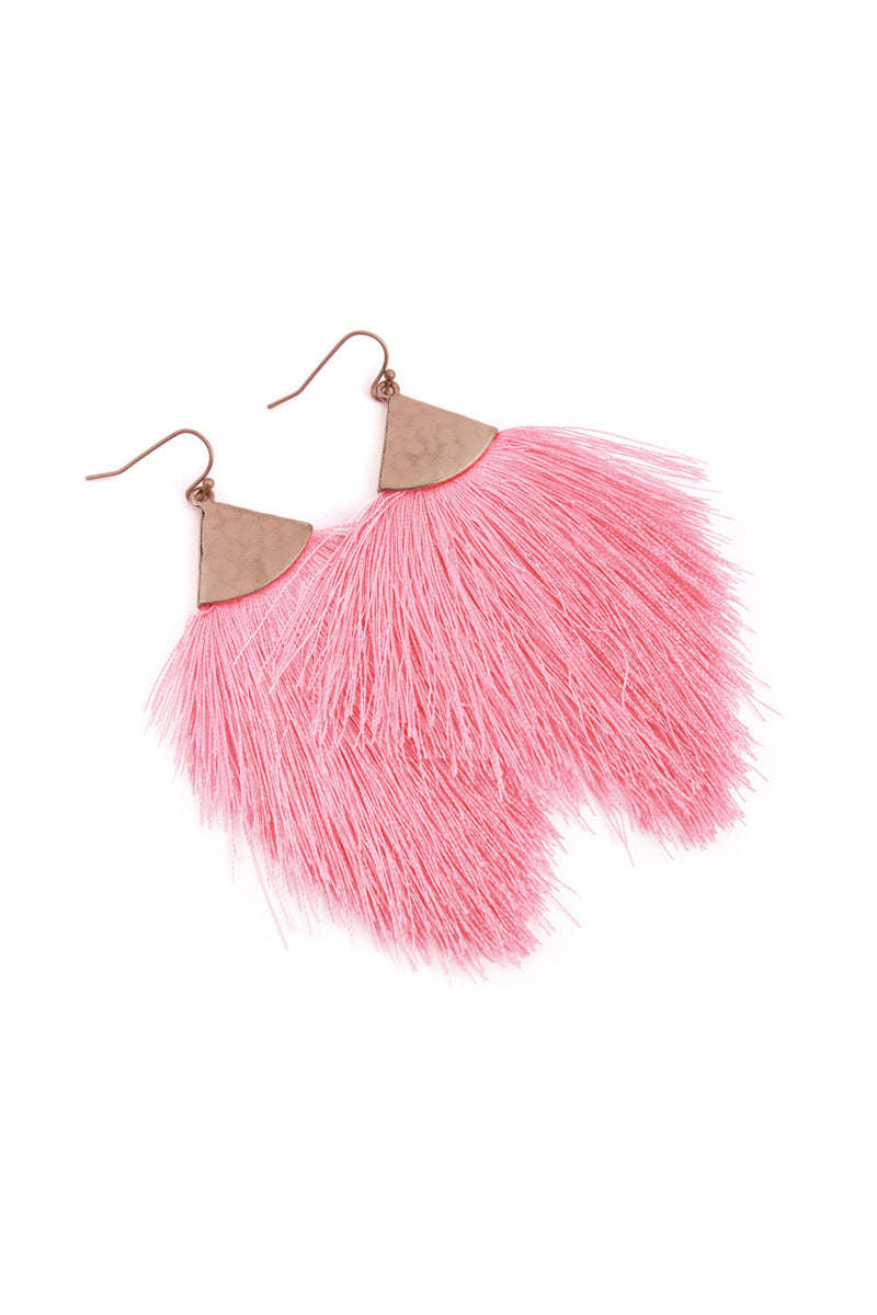 Pink Tassel with Hammered Metal Hook Drop Earrings - Pack of 6