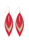 Fuchsia Three Layer Fringed Leather Marquise Earrings - Pack of 6