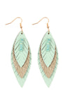 Mint Three Layer Fringed Leather Marquise Earrings - Pack of 6