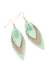 Mint Three Layer Fringed Leather Marquise Earrings - Pack of 6