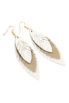 Natural Three Layer Fringed Leather Marquise Earrings - Pack of 6