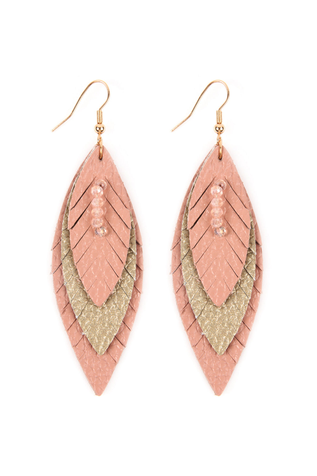 Pink Three Layer Fringed Leather Marquise Earrings - Pack of 6