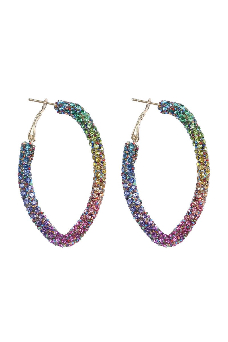 Rhinestone Glitter Hoop Lock Earrings Multicolor - Pack of 6