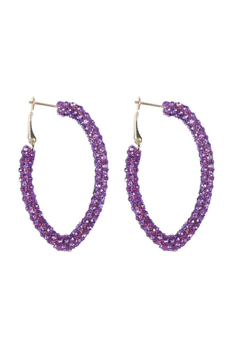 Rhinestone Glitter Hoop Lock Earrings Purple - Pack of 6