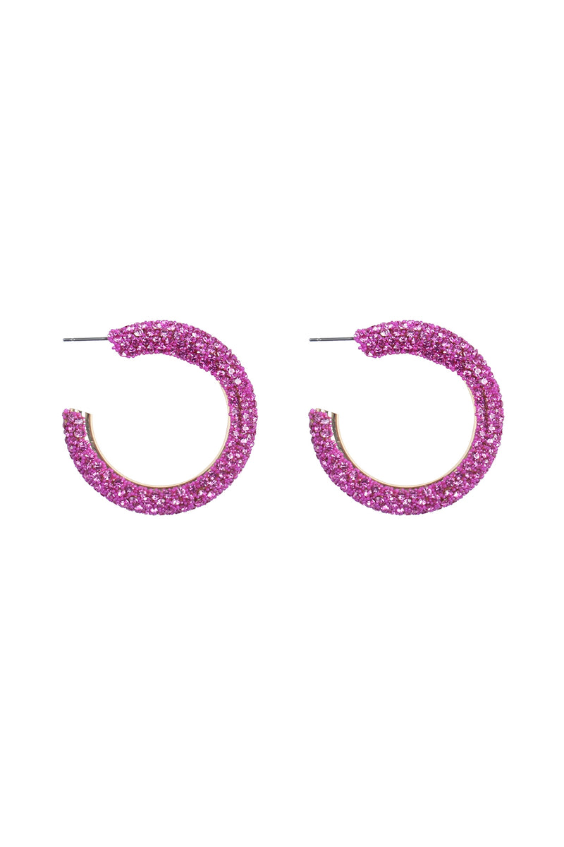 Colored Pave Rhinestone Hoop Earrings Fuchsia - Pack of 6