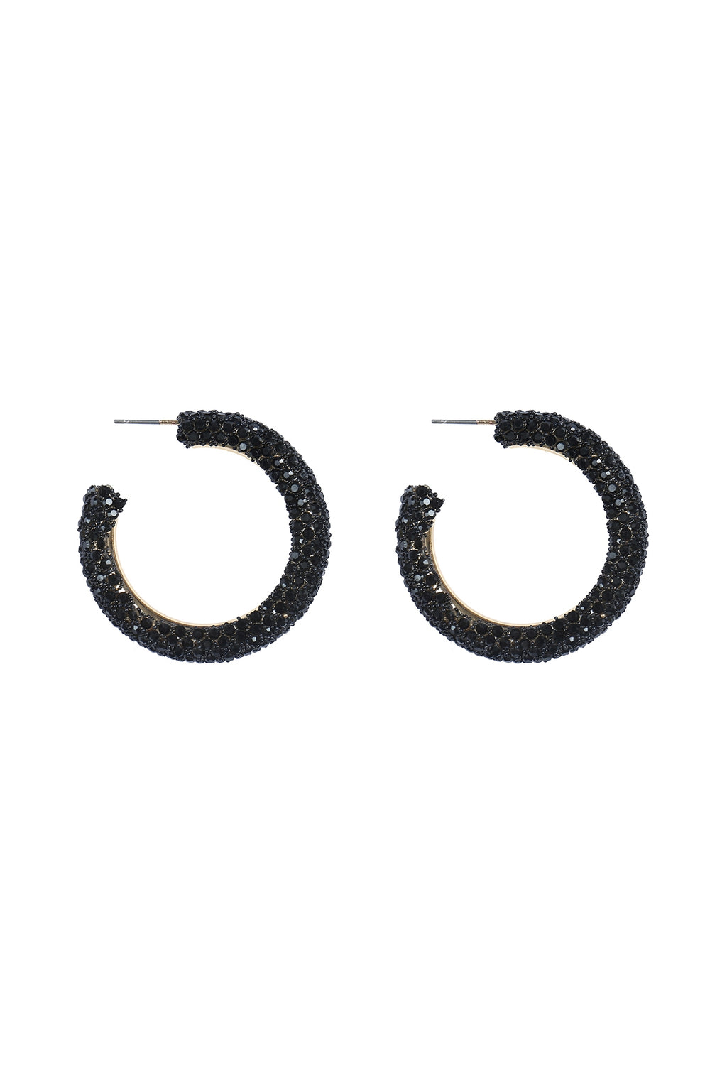 Colored Pave Rhinestone Hoop Earrings Black - Pack of 6