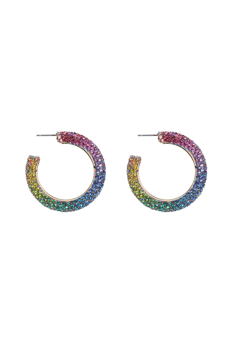 Colored Pave Rhinestone Hoop Earrings Multicolor - Pack of 6