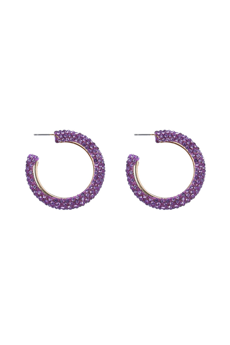 Colored Pave Rhinestone Hoop Earrings Purple - Pack of 6