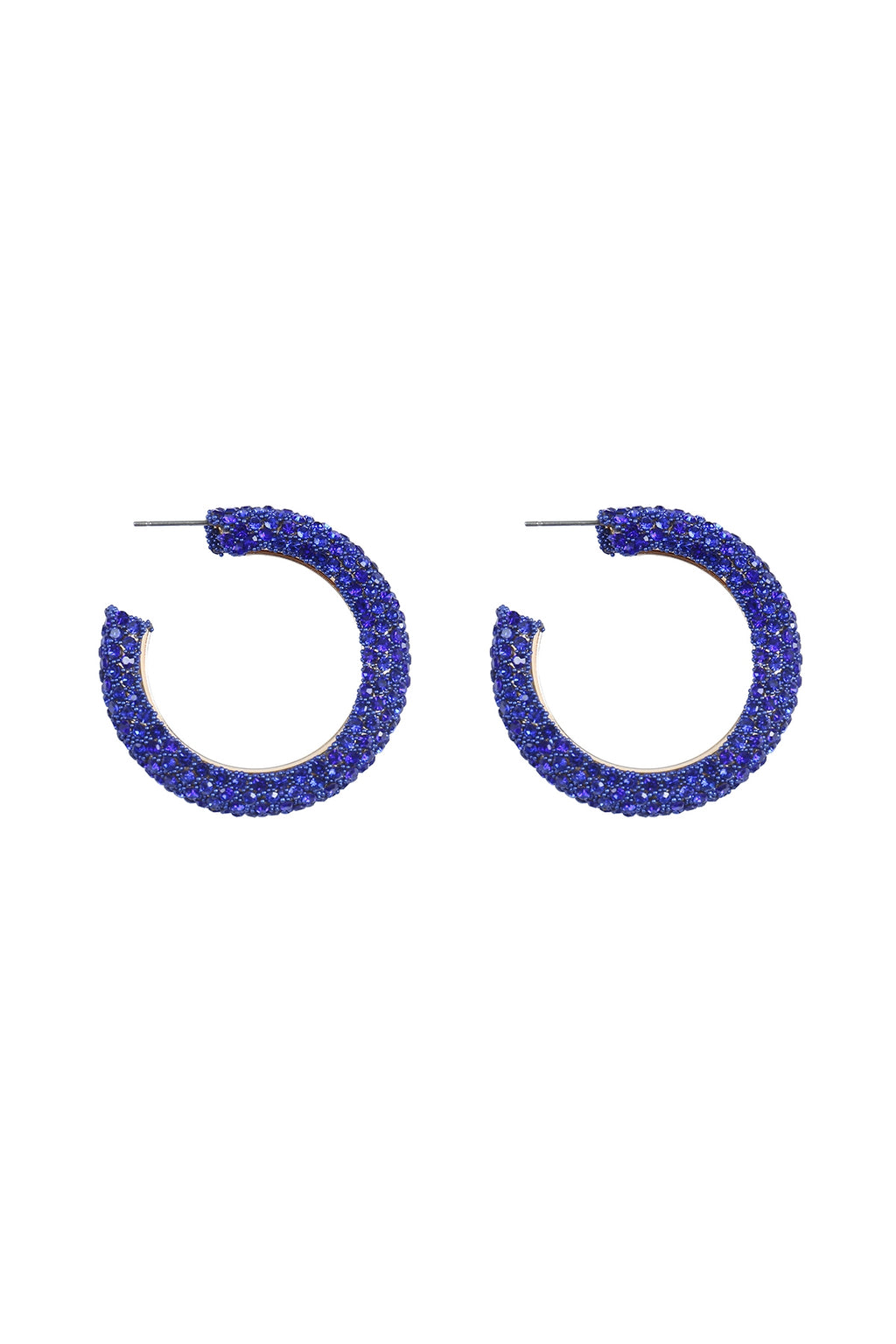 Colored Pave Rhinestone Hoop Earrings Sapphire - Pack of 6