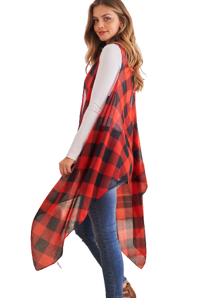 Red Plaid Knee Length Cardigan - Pack of 6