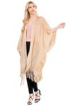 Diamond Pattern Knitted Fringe Warmer Poncho Ivory - Pack of 6
