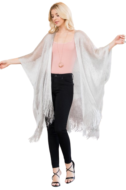 Silver Metallic Colored Tassel Beach Kimono - Pack of 6