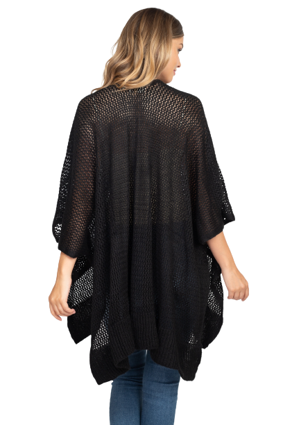 Crochet Mesh Kimono Cardigan Black - Pack of 6