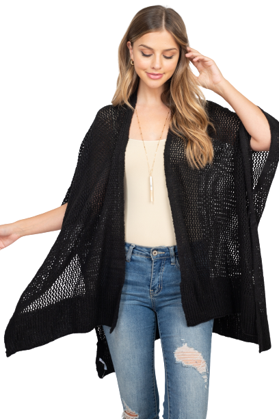 Crochet Mesh Kimono Cardigan Black - Pack of 6