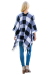 Plaid Open Front Fringe Kimono Black - Pack of 6