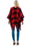 Plaid Open Front Fringe Kimono Red - Pack of 6