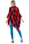 Plaid Open Front Fringe Kimono Red - Pack of 6