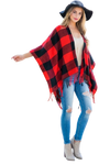Plaid Open Front Fringe Kimono Red - Pack of 6