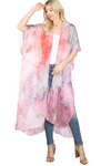 Tie Dye Multicolor Splatter Line Print Open Front Long Kimono Fuchsia - Pack of 6