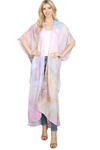 Tie Dye Multicolor Splatter Line Print Open Front Long Kimono Pink - Pack of 6