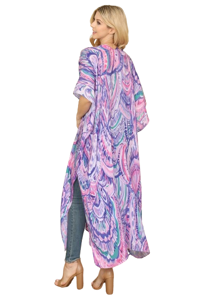 Abstract Print Summer Long Kimono Lavender - Pack of 6