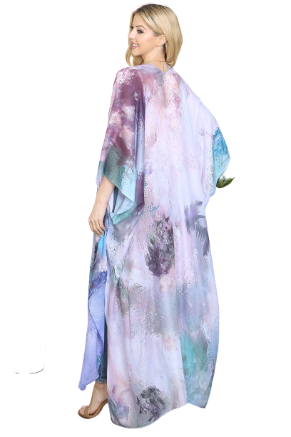 Tie Dye Abstract Print Long Kimono Turquoise - Pack of 6