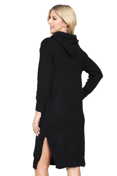 Hooded Long Sleeve Tunic Dress with Slit Black - Pack of 6