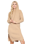 Hooded Long Sleeve Tunic Dress with Slit Light Brown - Pack of 6