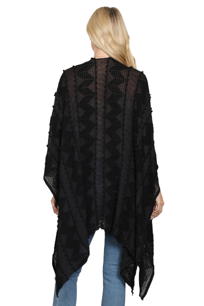 Zigzag Pompom Palmer Kimono Black - Pack of 6