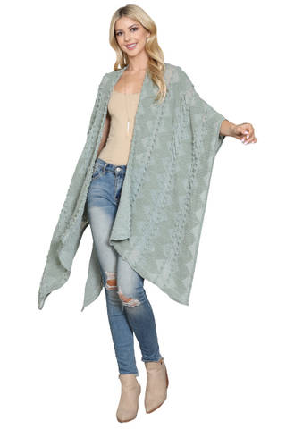 Leaf Print Inline Boho Open Front Kimono Turquoise - Pack of 6